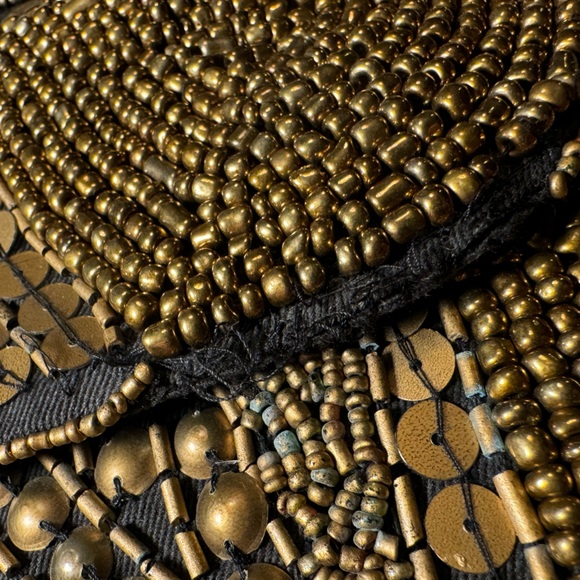 Nice Retro Brass Copper Tone Metallic Beaded Clutch Purse Bag Forever 21 - Picture 4 of 12